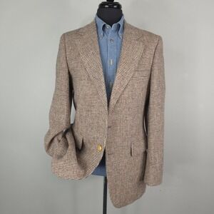 Vintage Harris Tweed Blazer Mens 40 Brown Check Wool Tweed Sport Coat Jacket USA